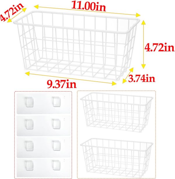 CT0428670JS_2 2 Set LeleCAT Hanging Wall Basket Organizer Over the Cabinet Door Adhesive Wire Baskets for Organizing Kitchen Food Pantry Bathroom Shelf Storage No Drilling Wall Mounted,White