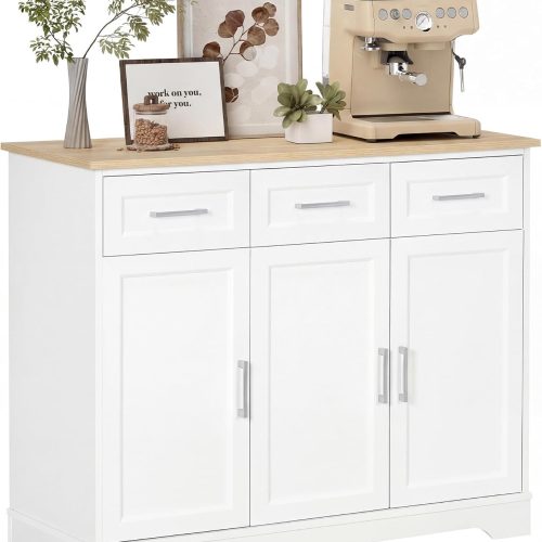 HOMCOM Sideboard Buffet Cabinet with 3 Storage Drawers White