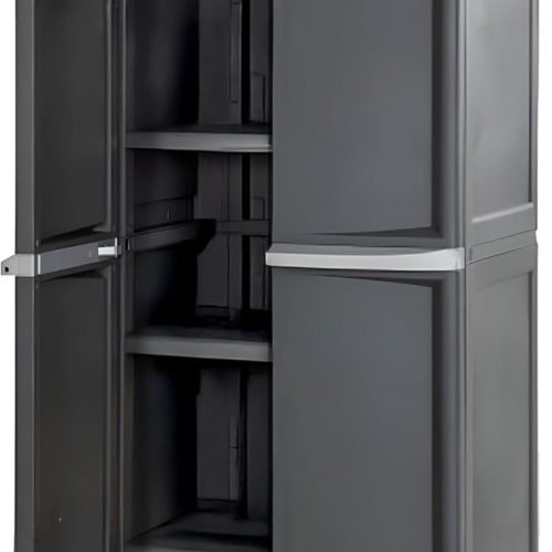 CT0429439JS_1 Sterilite 4 Shelf Cabinet, Durable Plastic Storage Solution, Gray, 1 Pack | Adjustable Shelves - Plastic Shelving Unit for Organizing Garage, Pantry, Basement, Laundry Room or Mudroom