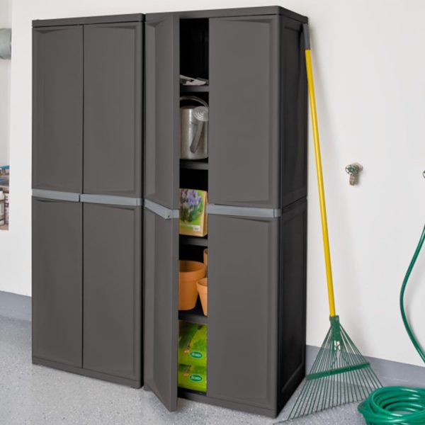 Sterilite 4 Shelf Cabinet, Durable Plastic Storage Solution, Gray, 1 Pack | Adjustable Shelves - Plastic Shelving Unit for Organizing Garage, Pantry, Basement, Laundry Room or Mudroom