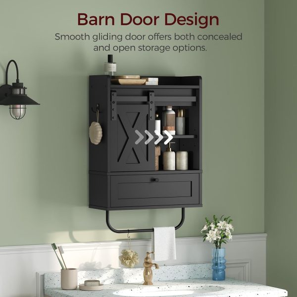 CT0429460JS_4 MAHANCRIS Bathroom Wall Cabinet, Farmhouse Medicine Cabinets with Sliding Door, Wall Mounted Storage Cabinet with Adjustable Shelf and Towel Bar, for Bathroom, Living Room, Kitchen, Black