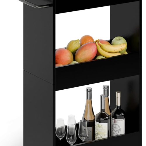MARTY Slim Rolling Storage Cart 7.9" W Laundry Cart with Wheels,Wood, Black