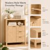 VINGLI Bathroom Storage Cabinet with 3 Drawers & Door, Slim Freestanding Floor Cabinet Organizer for Small Spaces, 30mm Thick-Look Top & Legs, Adjustable Shelf, Modern Fluted Cabinet, Natural Oak