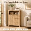 VINGLI Bathroom Storage Cabinet with 3 Drawers & Door, Slim Freestanding Floor Cabinet Organizer for Small Spaces, 30mm Thick-Look Top & Legs, Adjustable Shelf, Modern Fluted Cabinet, Natural Oak