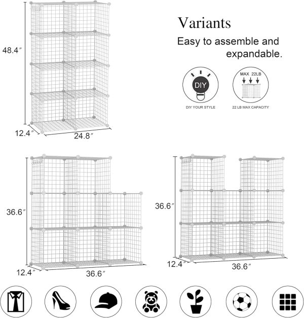 CT0429775JS_3 C&AHOME Wire Cube Storage, 8-Cube Organizer Metal C Grids Storage, White | Storage Bins Shelving, Modular Shelves, DIY Closet Cabinet Ideal for Living Room, Home, Office