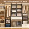 3 Pack Stackable Closet Organizers and Storage Basket, Closet Shelves with Wood Top Extra Storage, Multifunctional Clothes Organizer Bins/Cube Storage Drawer for Wardrobe Kitchen Laundry Room, Black