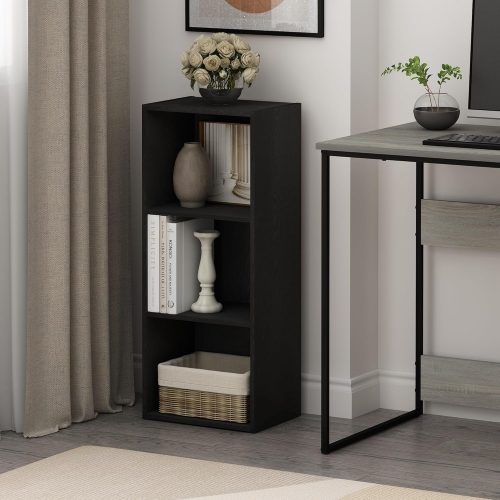 CT0429792JS_1 Furinno LUDER Book Shelf, 3-Cube Bookcase, Bookshelf, Open Storage Shelf, 9.3 x 12 x 31.5 Inches, for Home Office, Living Room, Darkwood