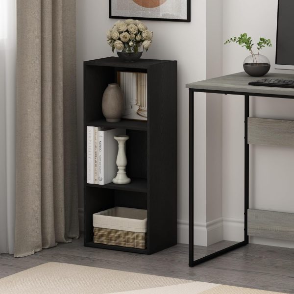 CT0429792JS_1 Furinno LUDER Book Shelf, 3-Cube Bookcase, Bookshelf, Open Storage Shelf, 9.3 x 12 x 31.5 Inches, for Home Office, Living Room, Darkwood