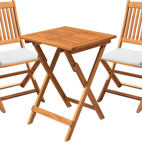 Flamaker 3 Piece Acacia Wood Folding Bistro Set Outdoor (Natural) | Outdoor Bistro Set for 2, Small Bistro Set Outdoor, Square Table and Chairs Balcony Furniture for Porch, Lawn, Backyard