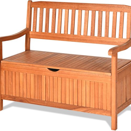 Tangkula Outdoor Wood Storage Bench Deck Box, Entryway Porch Storage Bench with Inner Removable Dust-Proof Lining & Portable Handles, Eucalyptus Wood Loveseat for Garden, Lawn, Balcony & Yard