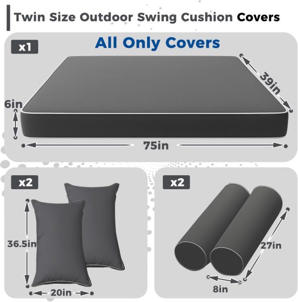 CT0430496JS_2 Outdoor Twin Size Mattress Cover for Swing Bed, 6inch Twin Size Outdoor Porch Swing Bed Cushion Cover,Fitted Sheet Covers Daybed Cushion Bolster Pillow, Only Covers