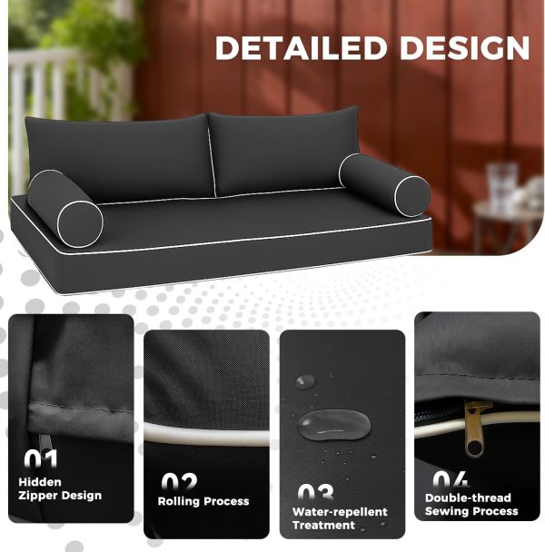 CT0430496JS_3 Outdoor Twin Size Mattress Cover for Swing Bed, 6inch Twin Size Outdoor Porch Swing Bed Cushion Cover,Fitted Sheet Covers Daybed Cushion Bolster Pillow, Only Covers