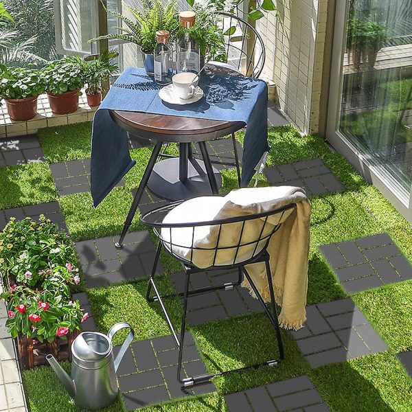 Goovilla Plastic Interlocking Deck Tiles, 9 Pack Outdoor Patio Flooring, 12"x12" Interlocking Decking Tile Outdoor All Weather Use, Waterproof Patio Pavers for Pool Balcony Backyard Porch, Dark Grey