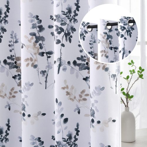 H.VERSAILTEX Blackout Curtains for Living Room Darkening Thermal Insulated Panels 84 Inch Long Light Blocking Grommet Curtains/Drapes, 2 Panels, Vintage Classical Floral Printing Bluestone and Taupe