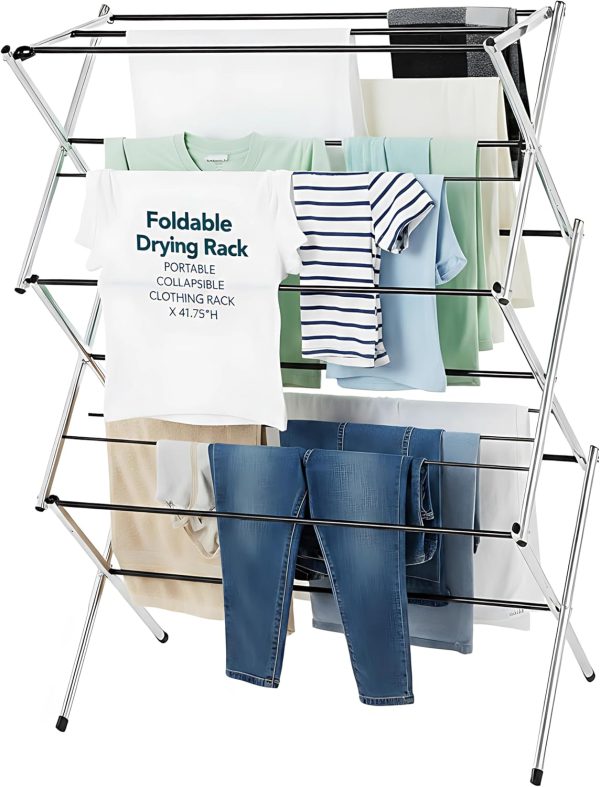 Displays By Jack Portable Collapsible Clothing Dryer Rack, Foldable Drying Rack for Clothes, Lingerie, Towels, Linens, Laundry Home Apartment Must Haves, Metal Chrome Finish