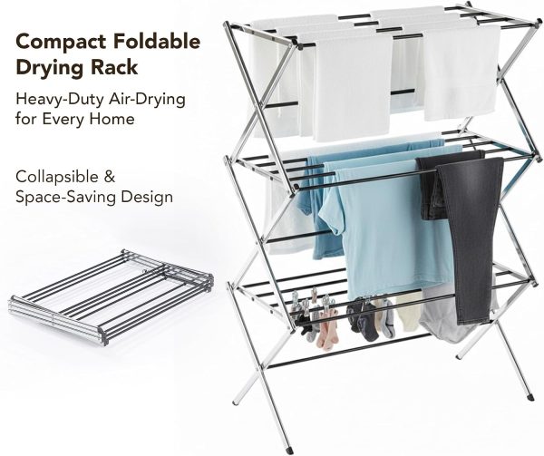 Displays By Jack Portable Collapsible Clothing Dryer Rack, Foldable Drying Rack for Clothes, Lingerie, Towels, Linens, Laundry Home Apartment Must Haves, Metal Chrome Finish
