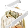 JAUREE Clothes Drying Rack Wall Mounted, Space-Saving Drying Rack Clothing, Collapsible Foldable Retractable Laundry Rack with 18 Hooks, Indoor/Outdoor, White