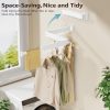 JAUREE Clothes Drying Rack Wall Mounted, Space-Saving Drying Rack Clothing, Collapsible Foldable Retractable Laundry Rack with 18 Hooks, Indoor/Outdoor, White