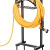 Gayuteay Garden Water Hose Holder with Storage Basket for Outside | Holds 151ft Heavy Duty Freestanding Hose Reel Hanger & Stand, Detachable Metal Storage Rack, Outdoor Backyard Decor