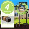 CT0431753JS_4 TomCare Garden Hose Holder, 4 Spikes Water Hose Hanger for 160FT Hose | Heavy Duty Metal Frame, 250 lbs Load Capacity, Double-Coated Finish, Storage Basket and 2 Rear Tool Hooks, Easy Assembly