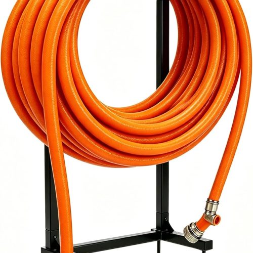 Garden Hose Holder, Heavy Duty Stainless Steel Garden Hose Reel with Triangle Reinforcement, Supports 150 ft Hose, 45-Inch Ergonomic Water Hose Stand for Outside, Black