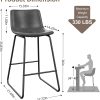 CT0432374JS_2 REONEY Bar Stools Set of 3, 26" Urban Faux Leather Counter Stools, Grey | Modern Armless Bar Chairs, Waterproof Leather Seat, with Metal Legs and Footrest, Curved Back Support, for Kitchen Island Pub