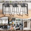 CT0432374JS_3 REONEY Bar Stools Set of 3, 26" Urban Faux Leather Counter Stools, Grey | Modern Armless Bar Chairs, Waterproof Leather Seat, with Metal Legs and Footrest, Curved Back Support, for Kitchen Island Pub