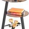 Small Round Side Table, End Table with Storage Shelves, Tawny | Metal Frame, 3-Tier Shelves, Accent Table Nightstand Bedside Table, Tempered Glass Surface, KTZ41S