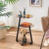 Small Round Side Table, End Table with Storage Shelves, Tawny | Metal Frame, 3-Tier Shelves, Accent Table Nightstand Bedside Table, Tempered Glass Surface, KTZ41S