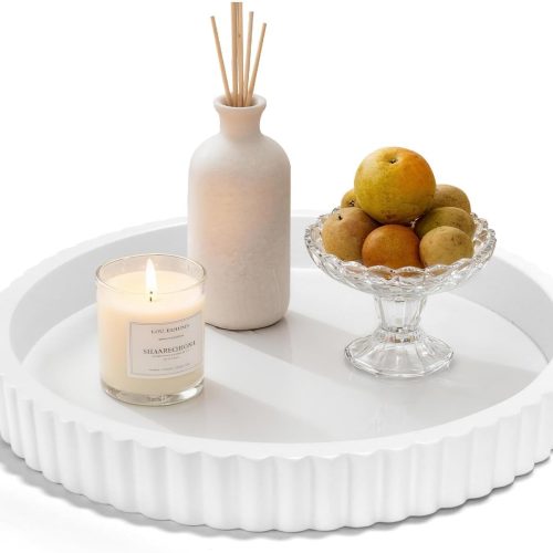 Decorative Tray for Coffee Table, 12'' Resin Round Tray for Home Decor