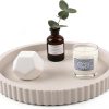 CT0432890JS_1 Modern Decorative Tray for Coffee Table, 11" Wooden Gray Beige Round Small Decor Tray for Candle, Perfume, Vanity, Kitchen Island Counter & Table Centerpiece