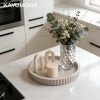 CT0432890JS_2 Modern Decorative Tray for Coffee Table, 11" Wooden Gray Beige Round Small Decor Tray for Candle, Perfume, Vanity, Kitchen Island Counter & Table Centerpiece