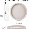 CT0432890JS_3 Modern Decorative Tray for Coffee Table, 11" Wooden Gray Beige Round Small Decor Tray for Candle, Perfume, Vanity, Kitchen Island Counter & Table Centerpiece