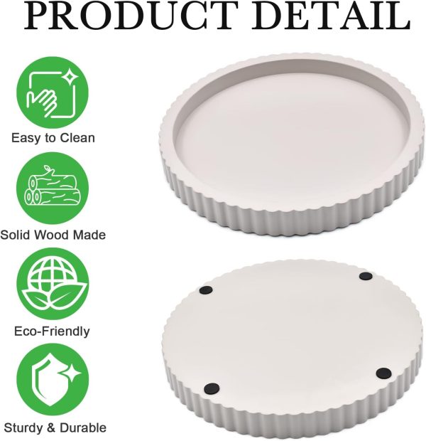 CT0432890JS_4 Modern Decorative Tray for Coffee Table, 11" Wooden Gray Beige Round Small Decor Tray for Candle, Perfume, Vanity, Kitchen Island Counter & Table Centerpiece
