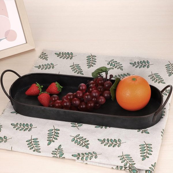 Hipiwe Industrial Style Metal Iron Tray Rustic Galvanized Serving Trays | Home Decorative Centerpiece Tray for Coffee Table, Farmhouse Breakfast Serving Tray with Handles (Oval)