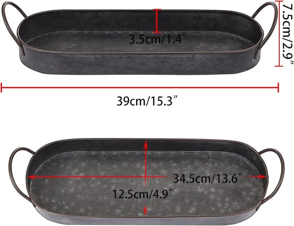 Hipiwe Industrial Style Metal Iron Tray Rustic Galvanized Serving Trays | Home Decorative Centerpiece Tray for Coffee Table, Farmhouse Breakfast Serving Tray with Handles (Oval)