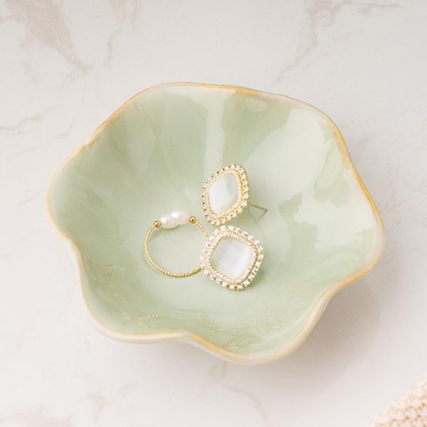 Mecaikru Ceramic Trinket Dish, 4in Ring Tray with Kiln Glaze Jewelry Dish | Raised edges keep tiny accessories gathered in one spot, keeping earrings, necklaces and keys easy to see and reach.