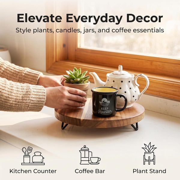 WILDMOS Decorative Round Wood Riser for Display,Pedestal Tray for Home or Kitchen and Bathroom Countertop Organizer,Farmhouse Kitchen Counter Decor Tray. (10-inch)