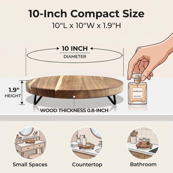 WILDMOS Decorative Round Wood Riser for Display,Pedestal Tray for Home or Kitchen and Bathroom Countertop Organizer,Farmhouse Kitchen Counter Decor Tray. (10-inch)