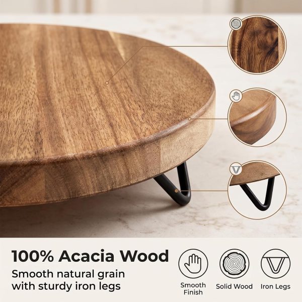 WILDMOS Decorative Round Wood Riser for Display,Pedestal Tray for Home or Kitchen and Bathroom Countertop Organizer,Farmhouse Kitchen Counter Decor Tray. (10-inch)