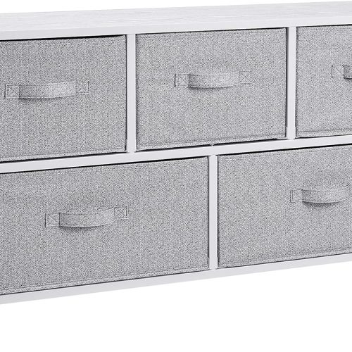 Amazon Basics Extra Wide Fabric 5-Drawer Storage Organizer Unit for Bedroom Closet, White