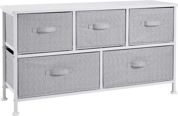 Amazon Basics Extra Wide Fabric 5-Drawer Storage Organizer Unit for Bedroom Closet, White