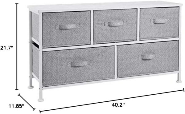 Amazon Basics Extra Wide Fabric 5-Drawer Storage Organizer Unit for Bedroom Closet, White