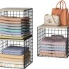 CT0433470JS_1 3PCS Stackable Closet Organizers and Storage, Shelves with Wood Top Extra Storage, Clothes Organizer Basket, Bin, or Tube for Wardrobe and Home Organization (Black-Sturdy Metal) Patent Pending