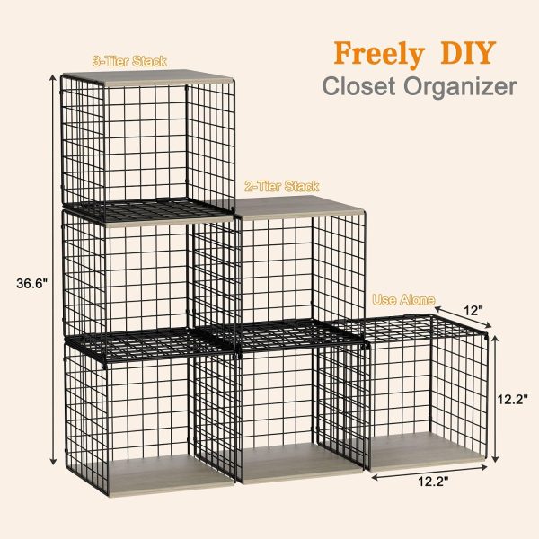 CT0433470JS_3 3PCS Stackable Closet Organizers and Storage, Shelves with Wood Top Extra Storage, Clothes Organizer Basket, Bin, or Tube for Wardrobe and Home Organization (Black-Sturdy Metal) Patent Pending