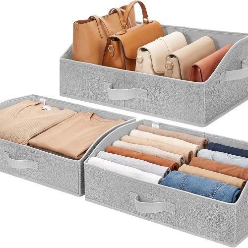 GRANNY SAYS Purse Organizer for Closet, Large, Gray, 3-Pack | Trapezoid Storage Bins, Closet Organizer Bins for Shelf, Fabric Clothing Organizer, Closet Organizers and Storage