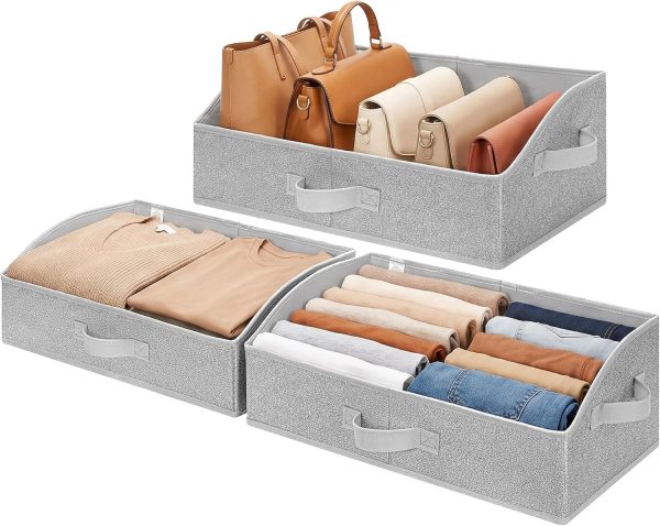 GRANNY SAYS Purse Organizer for Closet, Large, Gray, 3-Pack | Trapezoid Storage Bins, Closet Organizer Bins for Shelf, Fabric Clothing Organizer, Closet Organizers and Storage