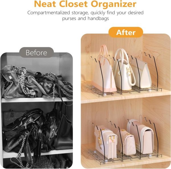 Ronlap Purse Storage Organizer for Closet Clear Shelf Dividers Rack, 2 Pack