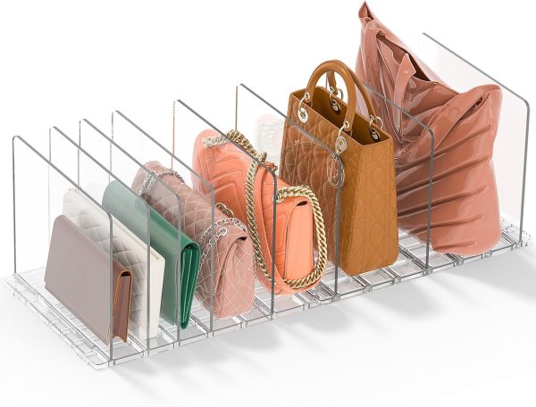 CT0433558JS_1 GoMaihe Purse Organizer for Closet: Adjustable Clear Handbag Storage Shelf | Plastic Clutch Dividers | Minimal | Keep Purses upright