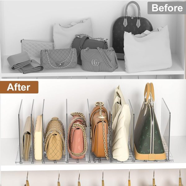 CT0433558JS_4 GoMaihe Purse Organizer for Closet: Adjustable Clear Handbag Storage Shelf | Plastic Clutch Dividers | Minimal | Keep Purses upright